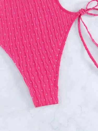 Vista 4 de MakeMeChic Traje de baño sexy de una pieza con ojales bordados y lazo lateral para mujer