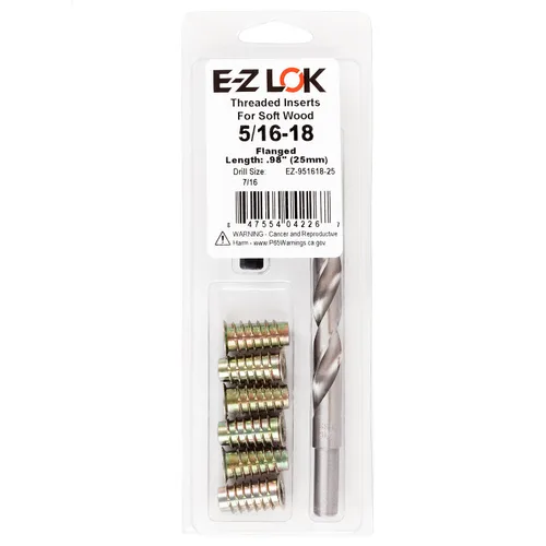 Vista 9 de E-Z LOK Kit de reparación de rosca hexagonal E-Z para insertos roscados con brida para madera blanda 1/4-20 x 13mm, perforador, herramienta