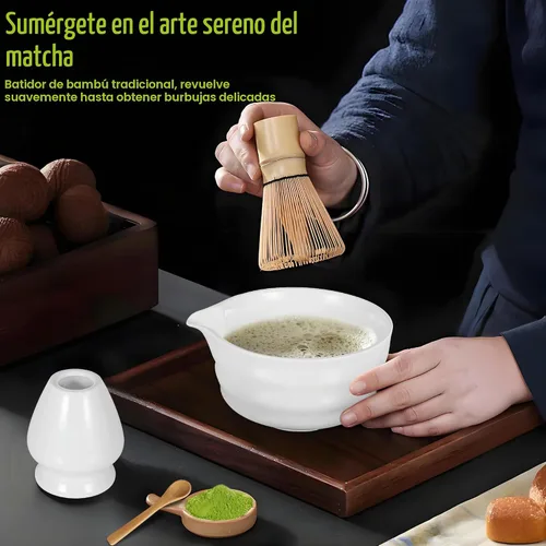 Vista 4 de Juego de batidor de matcha con cuenco matcha, batidor de bambú matcha, cuchara, tamizador, soporte para batidor de matcha, regalos únicos