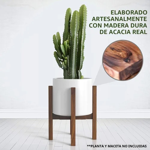 Vista 2 de Soporte de plantas moderno de mediados de siglo - Se adapta a macetas grandes de 12 y 13 pulgadas (NO incluidas) - Soporte de madera hecho a mano