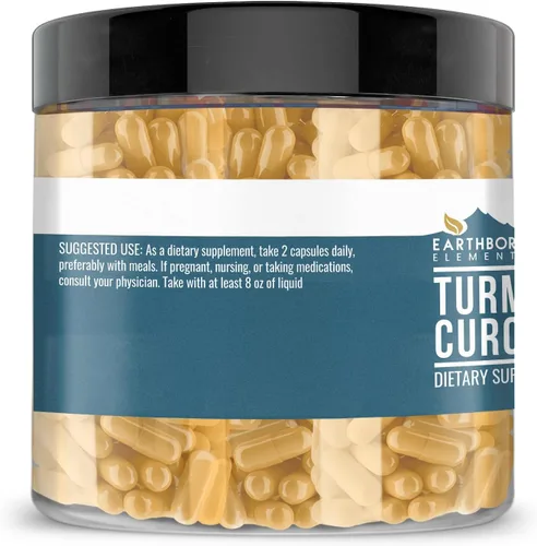 Vista 3 de Earthborn Elements Curcumina de cúrcuma 200 cápsulas, pura y sin diluir, sin aditivos