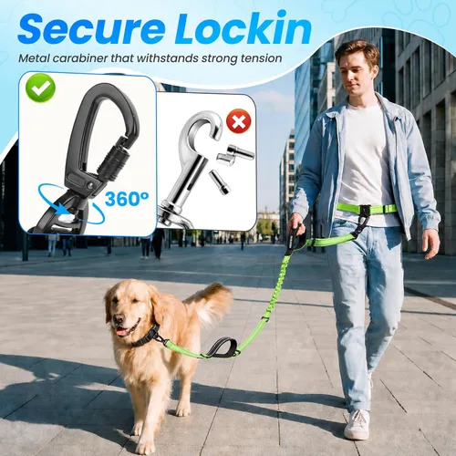 Vista 5 de Correa de perro grande manos libres, correa elástica de 6 a 8 pies con cinturón para perro de hasta 150 libras, correr, caminar, trotar
