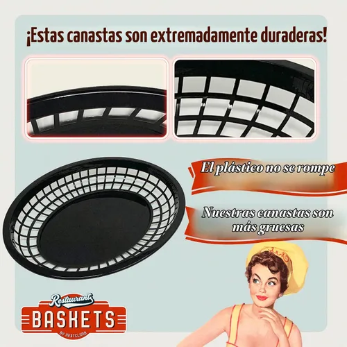 Vista 3 de Cestas de plástico de comida rápida, enormes cestas de comida de 12 x 9 pulgadas para servir, reutilizables, para restaurante, comedor, hamburguesa