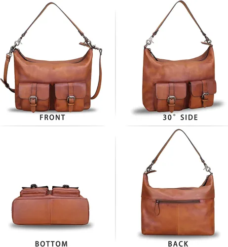 Vista 5 de Bolsos de cuero genuino para mujer, bolsos hechos a mano, con asa superior, bolsos de hombro, estilo vintage, bolso cruzado de cuero real