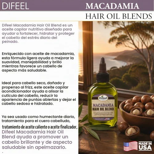 Vista 4 de Difeel Mezcla de aceite para el cabello de Macadamia - Tamaño de viaje 2.5 oz.