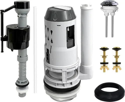 Vista 7 de Kit de reparación de inodoro de 2 pulgadas dentro del tanque con doble válvula de descarga, incluye válvula de llenado ajustable y botón cromado