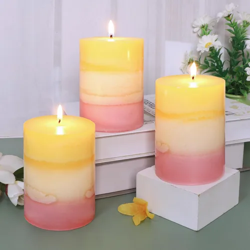 Vista 18 de Velas aromáticas de pilar FLAVCHARM de larga duración, sin goteo, rojas, 3x4 pulgadas