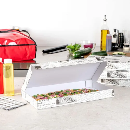 Vista 28 de Restaurantware - Cajas para pizza, 50 unidades, 14 x 7 x 1.5 pulgadas, embalaje de papel de cartón corrugado con bloqueo de pestañas, resistente a