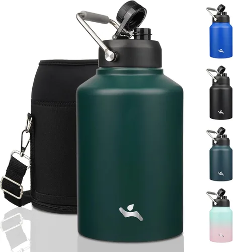Vista 10 de Konokyo Jarra de medio galón con asa, botella de agua aislada de 64 onzas con bolsa de transporte, botella de metal de acero inoxidable al vacío