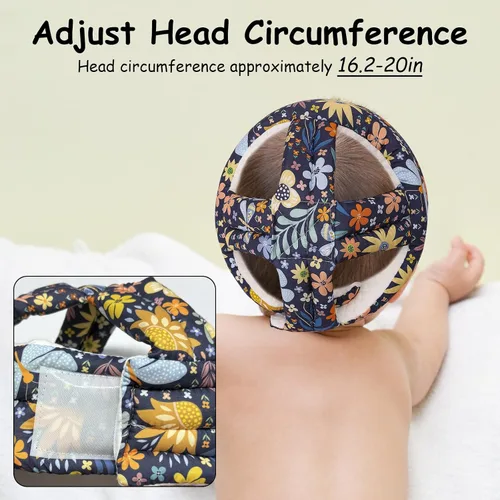 Vista 2 de Casco de seguridad para niños con protector de cabeza de bebé, anticolisión y ajustable, con cierre de para gatear, caminar y correr, flor 2