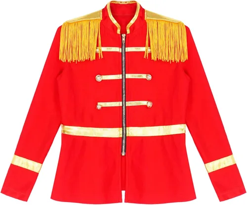 Vista 3 de JEEYJOO Chaqueta unisex de manga larga con cremallera frontal con borlas y banda de marcha uniforme de Majorette