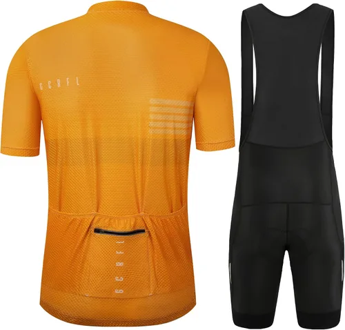 Vista 9 de GCRFL Conjunto de camiseta de ciclismo para hombre, camiseta ligera para ciclismo de carretera, pantalones cortos con bolsillos acolchados