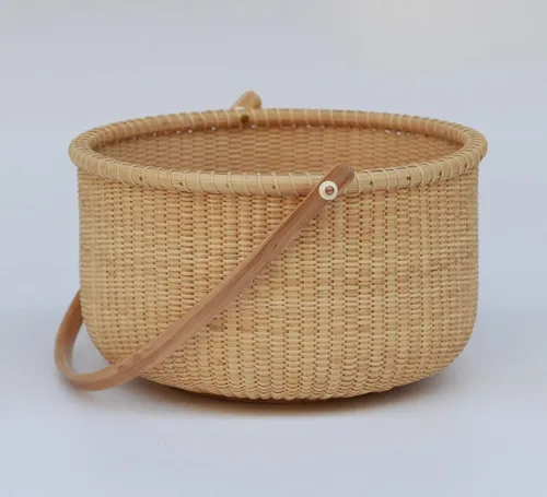 Vista 3 de Cesta redonda abierta de Nantucket con asas tejidas a mano para Pascua, picnics, regalos, decoración del hogar y más varios tamaños que van desde 5
