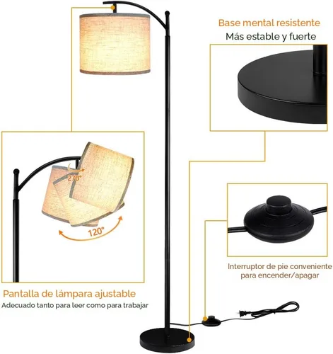 Vista 3 de Rottogoon - Lámpara de pie para sala de estar, lámpara de pie LED con 2 pantallas para dormitorio, incluye bombilla LED de 9 W - Negro Sombra