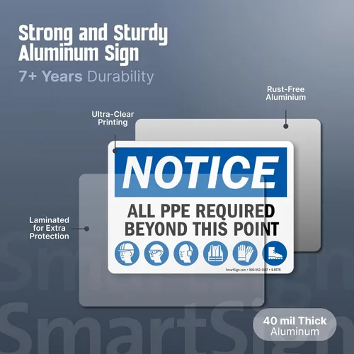 Vista 2 de SmartSign Aviso - Todo el PPE necesario más allá de este punto" Letrero Aluminio de 10 x 14 pulgadas