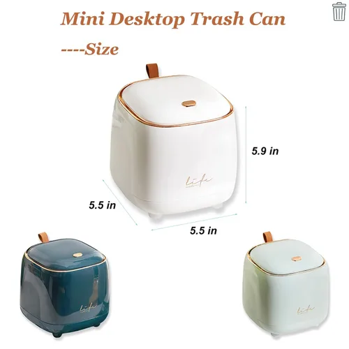 Vista 5 de Mini bote de basura para encimera con 3 rollos de bolsas de basura, bote de basura con tapa tipo prensa, papelera de escritorio aplicable para Verde