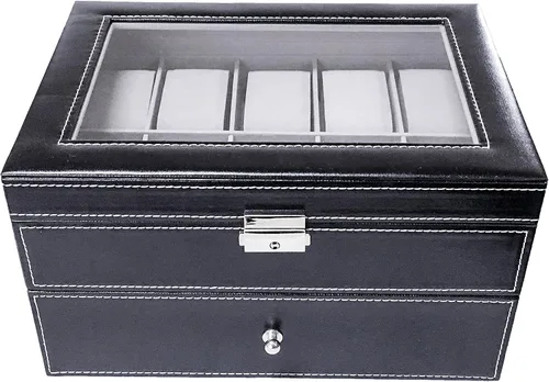 Vista 6 de Sodynee Caja superior brillante de cuero sintético de 20 cuadrículas, organizador de exhibición de relojes de joyería, caja superior grande