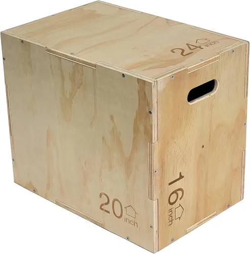 Vista 10 de Fitvids Plataforma de ejercicio de madera antideslizante de 16 x 14 x 12 pulgadas, equipo de entrenamiento pliométrico para gimnasio en casa, caja