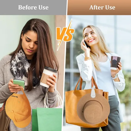Vista 23 de Clip magnético para sombrero para viajes, 2 soportes de silicona color caqui claro para bolsos, bolsos, equipaje y sombreros de playa, clip