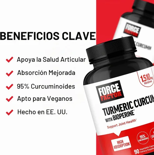 Vista 2 de Force Factor Suplemento de curcumina de cúrcuma con pimienta negra