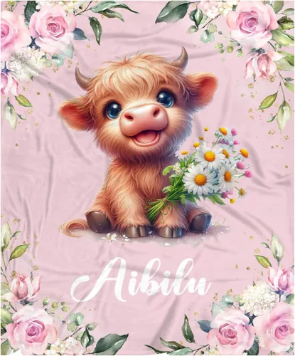 Vista 35 de Manta de bebé personalizada para niñas y niños pequeños, recién nacidos, regalos personalizados de vaca floral con nombre y texto, 40 x 30 pulgadas