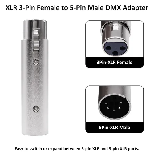 Vista 2 de XLR 5 pines macho a 3 pines hembra DMX adaptador convertidor de señal de audio para micrófono luz de escenario -2