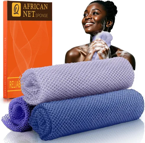 Vista 41 de UJFQBH African Net Sponge Authenti, exfoliante corporal para espalda y zonas de difícil acceso, exfoliante diario suave para limpieza profunda Gris