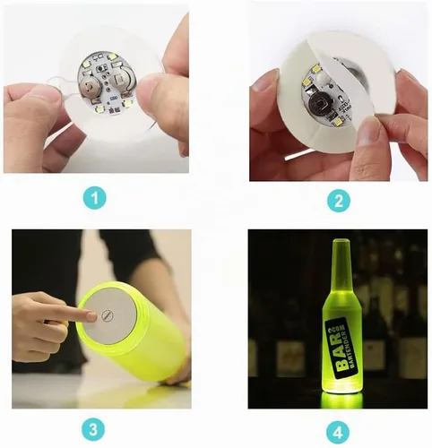 Vista 3 de 12 posavasos LED, luces LED adhesivas, luces LED para botellas, luces para botella de licor de vino, chispas de botella para champán, fiesta, bar