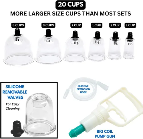 Vista 2 de Cupping Warehouse Juego de terapia de ventosas de policarbonato Poly Cups™ de 20 piezas Duradero y ligero PT, kit de ventosas miofasciales