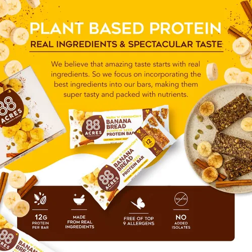 Vista 3 de 88 Acres Banana Bread - Barra de semillas de proteína de 9 unidades, 1.9 onzas