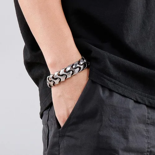 Vista 6 de Pulsera de cadena estilo armadura de muñeca para hombre, joyería punk de acero inoxidable para hombres, plata genial, regalos para hombres 8.26