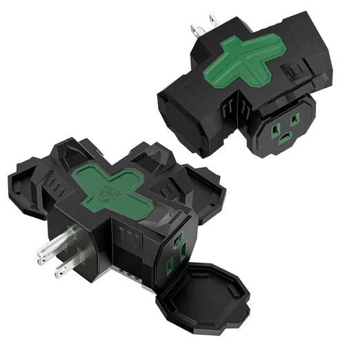 Vista 9 de K KASONIC - Multienchufe eléctrico de 3 vías para interiores y exteriores con cubierta protectora, regleta de alimentación a tierra resistente