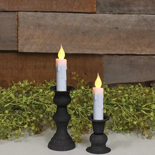 Vista 3 de CVHOMEDECO. Velas cónicas parpadeantes LED, velas sin llama con goteo, operadas por batería con temporizador, blancas, 4-3/4 pulgadas, juego de 2