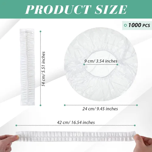 Vista 2 de Leyndo 1000 gorros de ducha desechables de plástico impermeables a granel, procesamiento de cabello elástico, grueso e impermeable, para mujeres