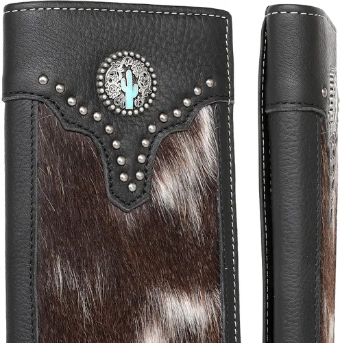 Vista 3 de Montana West Western Wallet American Pride Hair-On - Cartera de cuero genuino con herramientas de estrella solitaria, colección floral en relieve