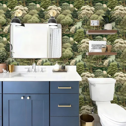 Vista 8 de Papel Tapiz de Bosque Vintage Despegar y Pegar Removible Naturaleza Botánico Árbol Río 17.7" x 118.11" Papel de Pared Acuarela Autoadhesivo Papel