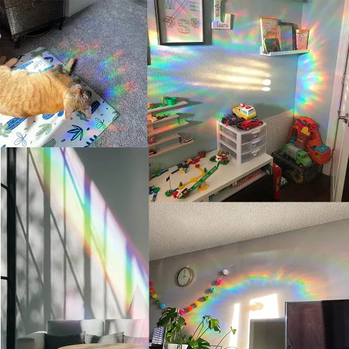 Vista 6 de Olicard Adhesivo de atrapasoles para interiores, película de prisma de arco iris para decoración de dormitorio, calcomanías de ventana anticolisión