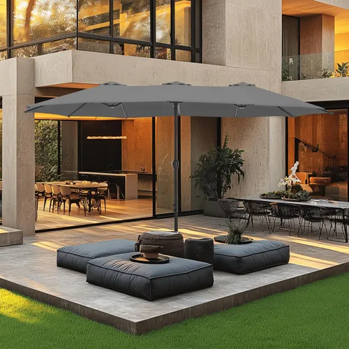 Vista 18 de MFSTUDIO Sombrilla de patio de 15 pies con base incluida, sombrilla rectangular grande de mercado de doble cara para exteriores con mango