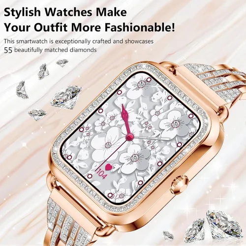 Vista 2 de Efolen Relojes inteligentes para mujeres con diamantes (responder/hacer llamada), reloj inteligente Bluetooth de 1.57" para teléfonos Android iOS
