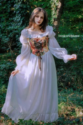 Vista 2 de NSPSTT Vestido renacentista blanco para mujer, disfraz medieval victoriano