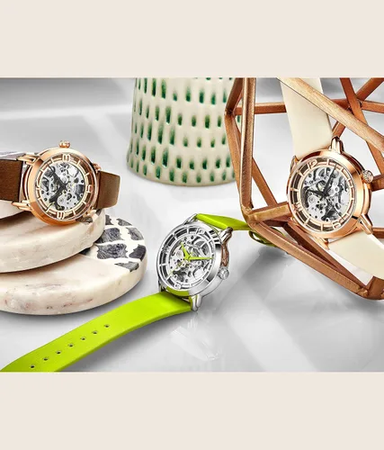 Vista 5 de Stuhrling Original Relojes para mujer Reloj automático - Reloj de esqueleto para mujer - Relojes de vestir para mujer con esfera plateada y correa