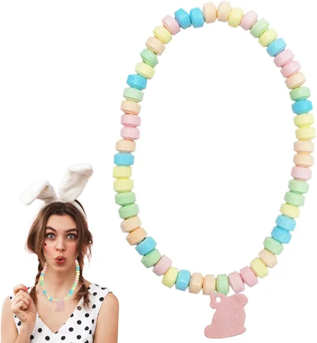 Vista 4 de Collar de caramelo de conejo de Pascua, masticables multicolor con sabor a frutas para recuerdos de fiesta