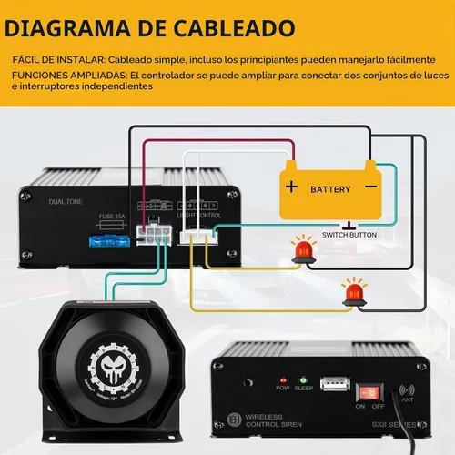 Vista 5 de Kit de sistema de altavoces de sirena de policía PA, sirena de advertencia de emergencia 12V 200W 125-145dB con control remoto con micrófono de mano