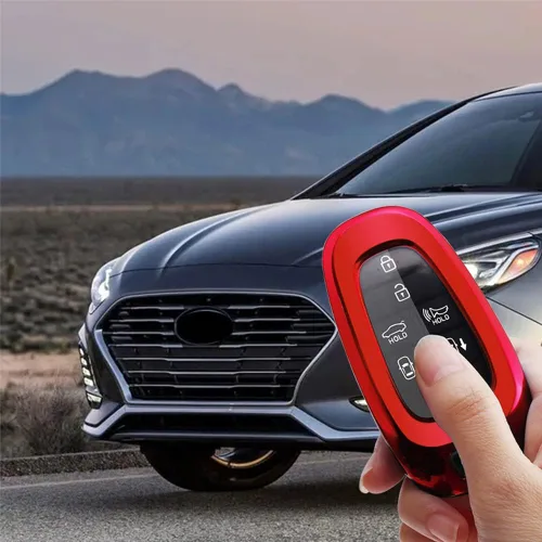 Vista 3 de Funda para llavero, compatible con Hyundai Sonata Santa fe Tucson 2020 2021 2022 con llavero de goma suave con llavero, color plateado