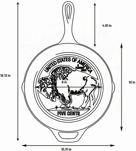 Vista 3 de Lodge - Sartén de hierro fundido Buffalo Nickel, 10.25 pulgadas Sartén de hierro fundido con diseño de moneda de níquel búfalo para horno, estufa