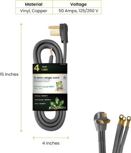 Vista 2 de Go Green Power GG-27004 cable de alimentación para estufa de 4 pies, 3 cables, 30 amperios