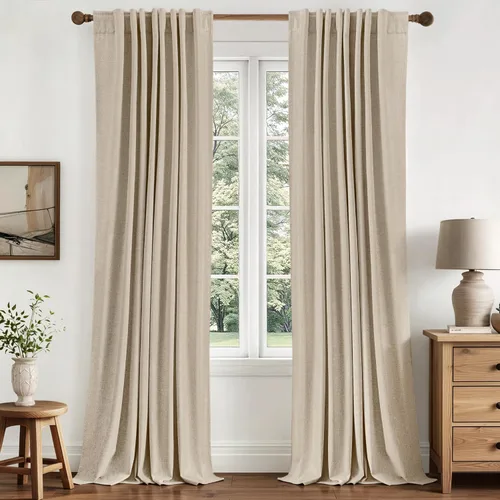 Vista 8 de MIULEE Cortinas de lino 100% opacas para dormitorio, 40 pulgadas de ancho x Marrón Oscuro