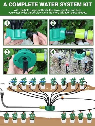 Vista 4 de Kalolary - Kit de riego por goteo automático de 150 pies con rociador de césped, sistema de riego de jardín de 1/4 pulgadas y 1/2 pulgadas con tubo