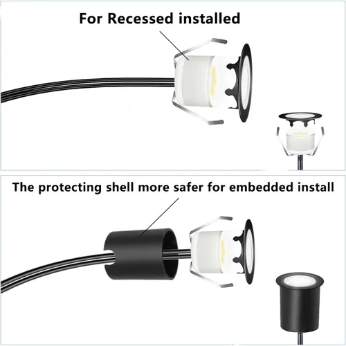 Vista 4 de RNEHON - Luz LED empotrable de color blanco cálido, luces de bajo voltaje de 12 V con carcasa protectora, Φ1.18 luces de paisaje al aire libre