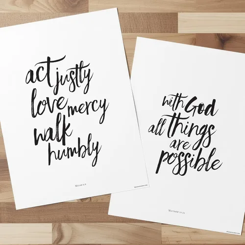 Vista 8 de Scripture - Arte de pared – Pinceles de caligrafía con versículos bíblicos, juego de 4 – Decoración cristiana para el hogar para sala de estar